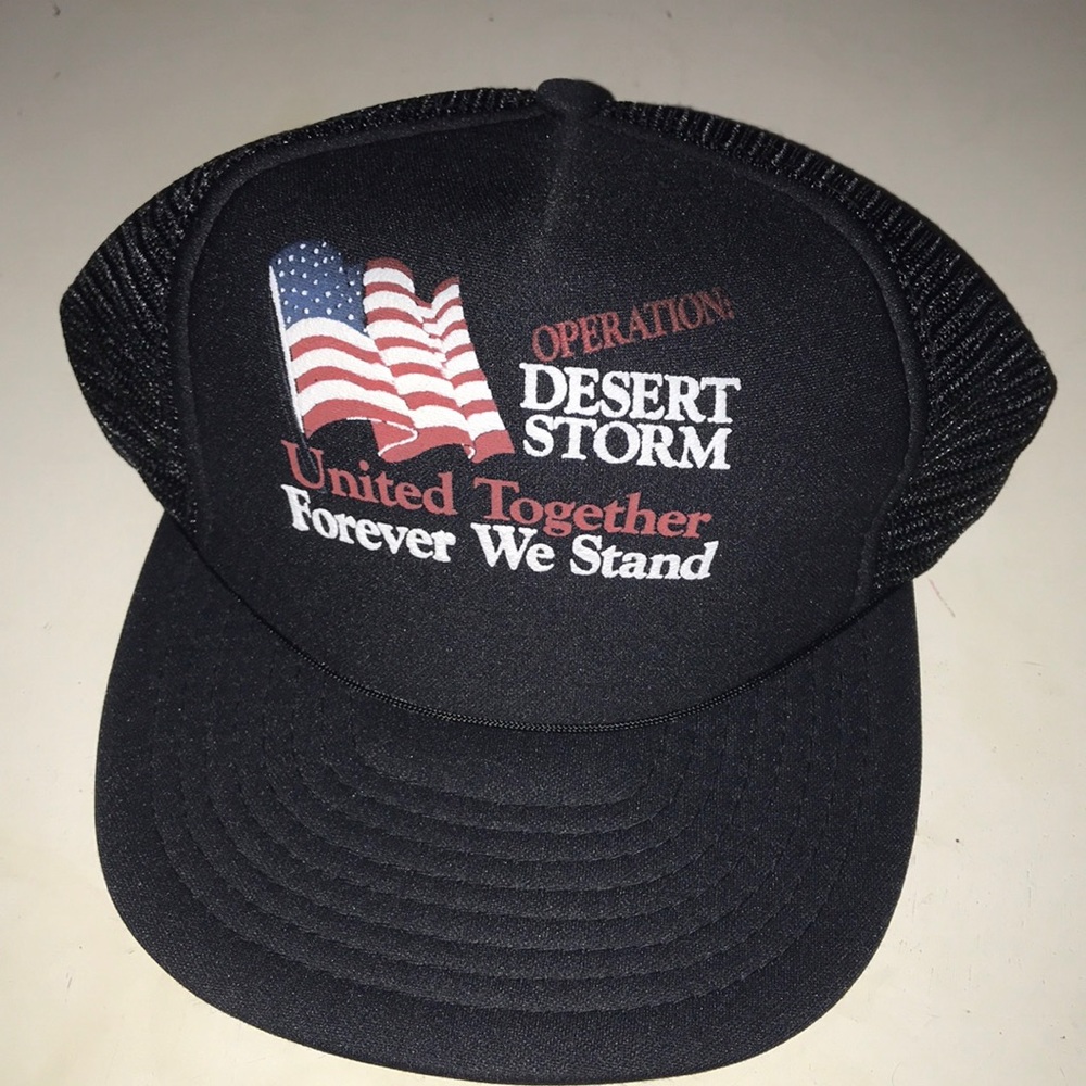 Operation Desert Storm Black Trucker Hat United Together Forever We Stand 90s